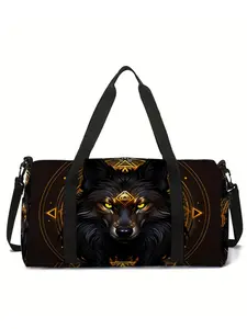 Constellation Wolf Pattern Print Large-Capacity Travel Duffel Bag, Portable Handheld Storage Bag