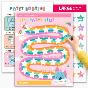 Potty Training Reward Chart for Kids - Unicorns & Castles x 10 pcs - Potty Training Chart for Girls - Routine Calendar - Sticker Board - Train to Poop - Toddler Schedule Chart by Central 23
