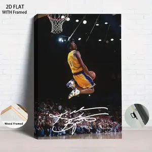 NBA Legend Kobe Bryant Dunk Moment Canvas Wall Art with Solid Wood Frame Sports Memorabilia Decorative Painting for Living Room Bedroom Office Gym Home Decoration Gift for Basketball