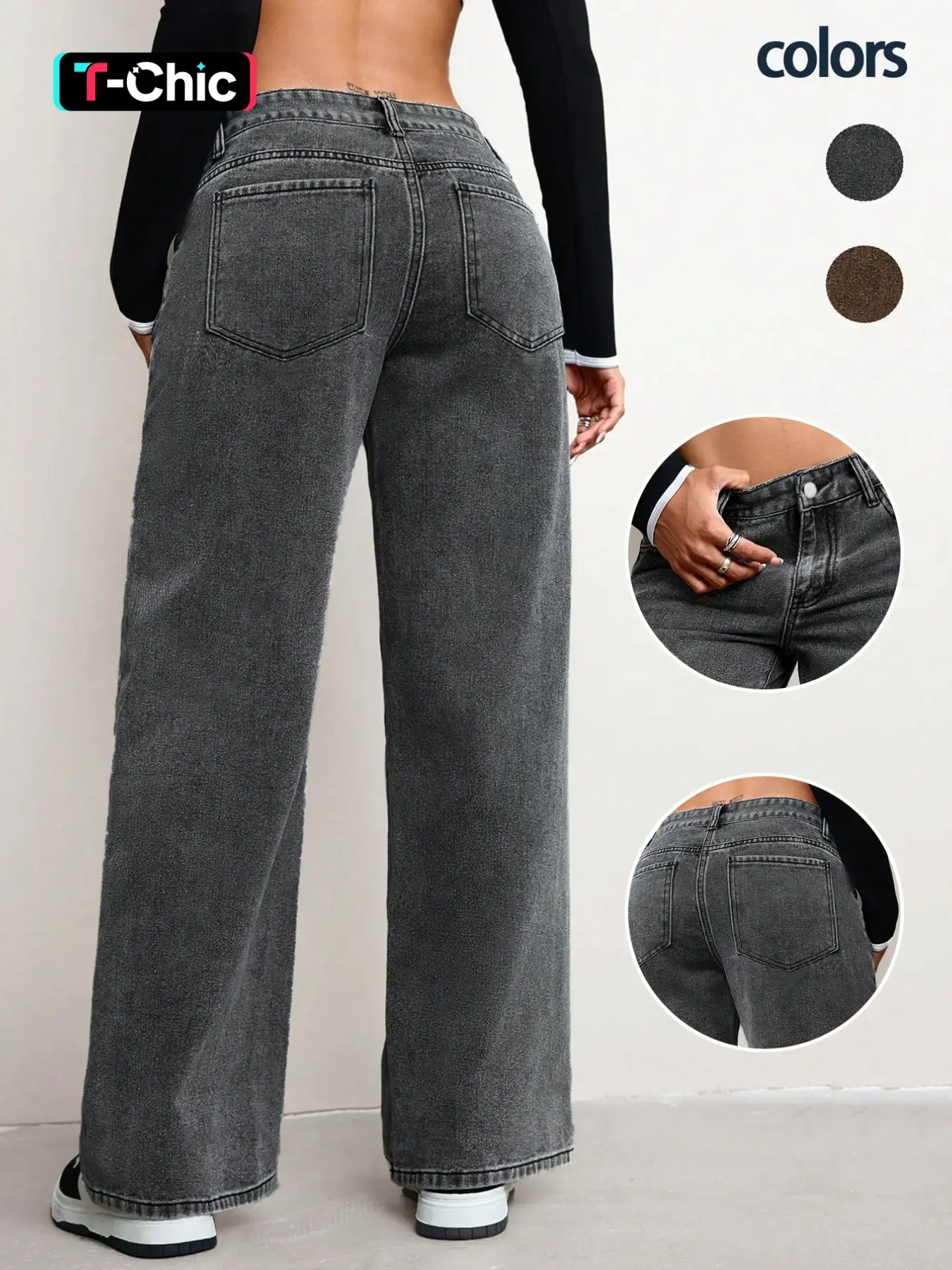 Women's New Trendy Elegant Comfortable Basic Streetwear Straight Leg High Quality Jeans, Stretch Denim Fabric Washed Craftsmanship, Casual Fitted Wide Leg Long Pants for All Seasons, Trouser, Womenswear