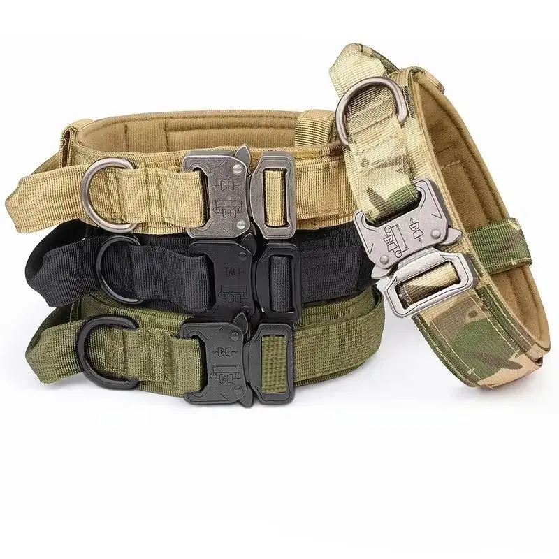 Tactical Dog Collar Adjustable Military Training Nylon Collar with Control Handle and Buckle Suitable for Medium Large Dogs Training Collars