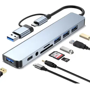 Laptop Docking Station USB HUB Dual-Use with USB Type C Ports, 8 Port USB C HUB with USB 3.0 2.0 Micro SD TF Card Reader USB C Interface Type C Devices