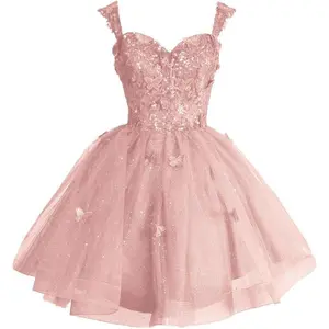 2025NewYouthShoulderGlitterTulleHomecoming3DButterflyShortPromSequinComing-of-AgeWomen'sCasualFormalLaceDress