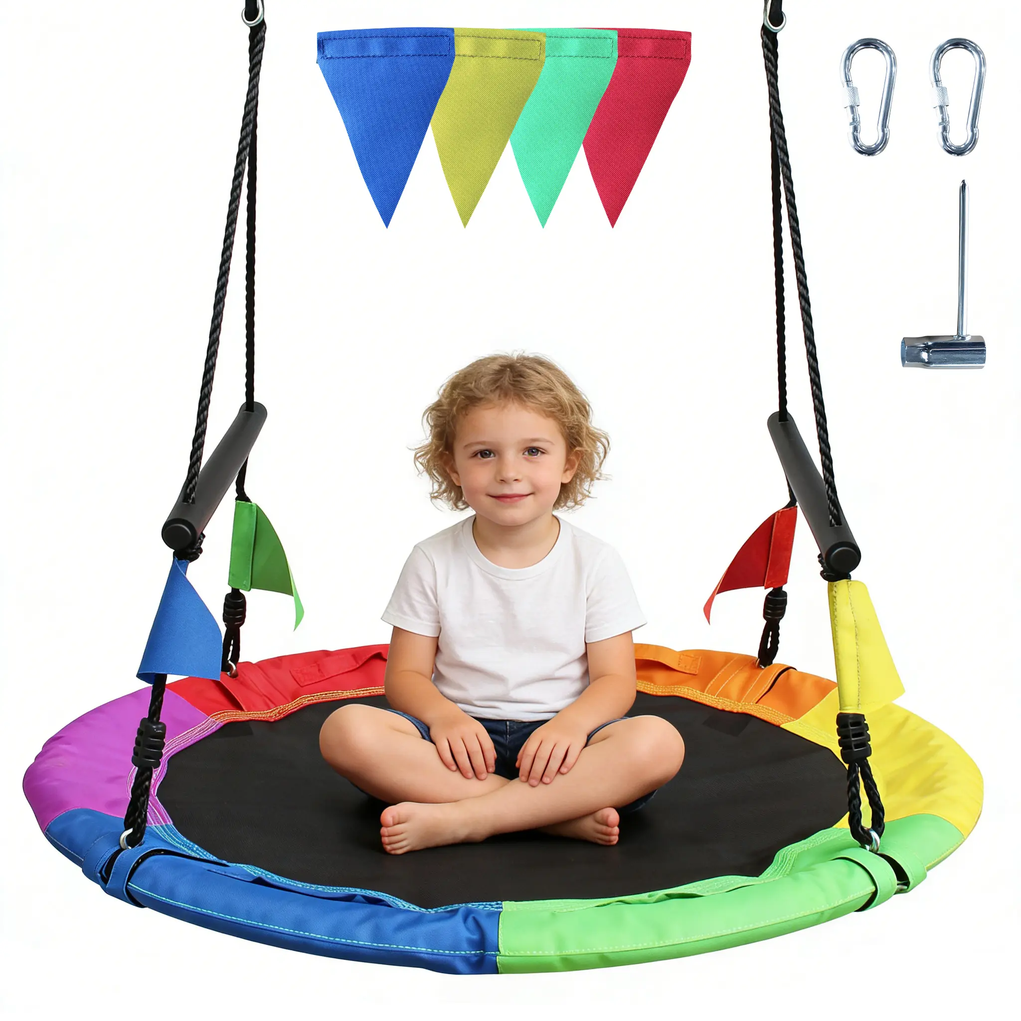 Saucer Swing for Kids & Adults, 970LB Heavy Duty Tree Swing Round Swing for Outside