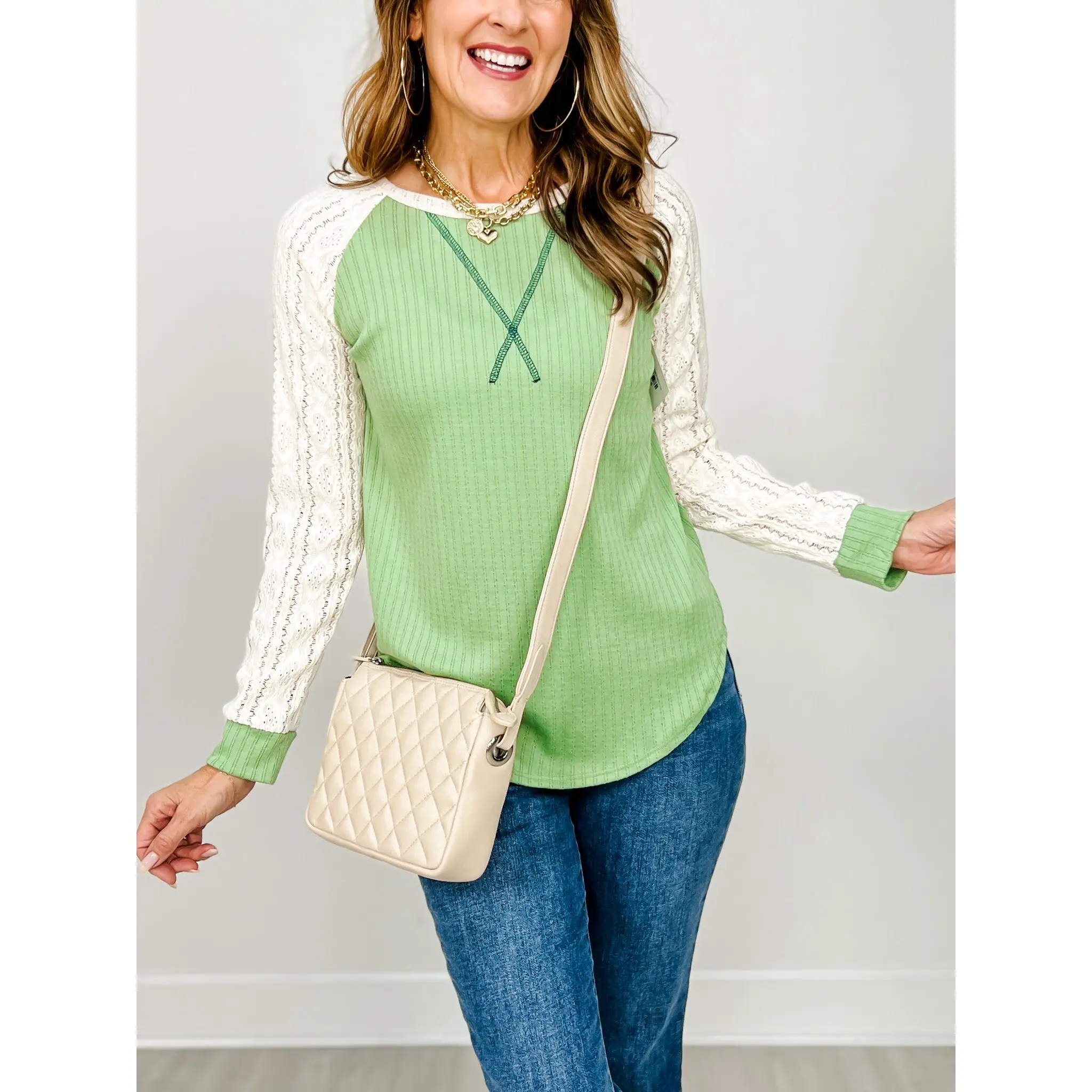Long Sleeve Color Block Raglan Sleeve Top