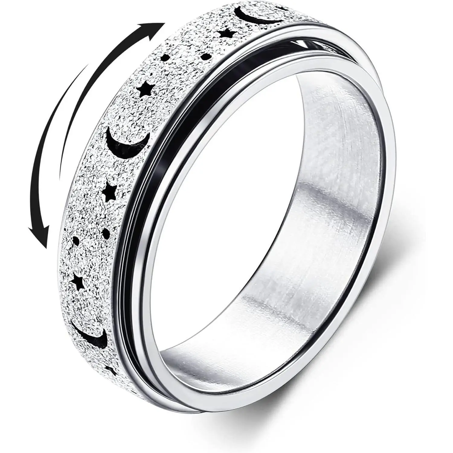 Cassieca 1pc Stainless Steel Fidget Rings for Relieve Anxiety Women Men Spinner Ring Thumb Ring Size 5-9 With Box Silver Colorful Rose Gold, Fit For Different Fingers, Unisex