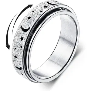 Cassieca 1pc Stainless Steel Fidget Rings for Relieve Anxiety Women Men Spinner Ring Thumb Ring Size 5-9 With Box Silver Colorful Rose Gold