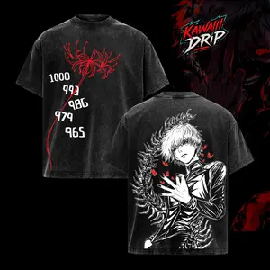 Retro Vintage Ken Kaneki Tokyo Ghoul Anime Washed T-Shirt Unisex Anime Manga Washed Heavy Cotton T-shirt Top Clothing Menswear Soft Classic