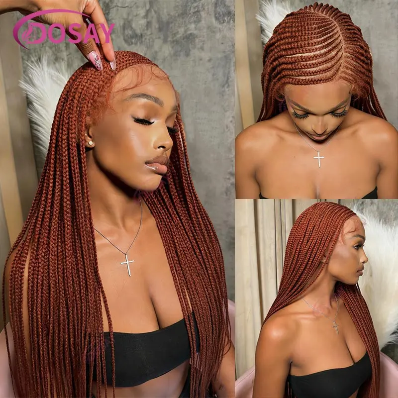 Synthetic 36'' Full Lace Cornrow Braided Wigs Knotless Box Braided Wig #350 Colored Side Part Braided Lace Wig for Women Cosplay Braids Hair