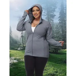 Women's Plus Size Sporty Sun Protection Hoodie, Breathable Sportswear, Cooling Fabric, Outdoor Running Zip-Up Jacket