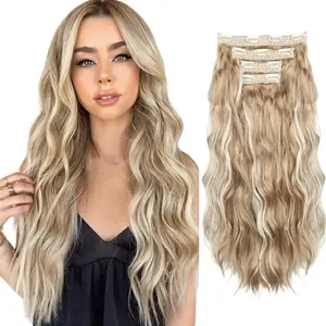 Auvzy Clip-in Synthetic Hair Extensions 4PCS Long Wavy 20/24 Inch Thick Natural Fluffy Hairpieces for Women Easy Install Daily Use #TikTokShopDealsforYouDay