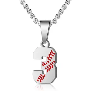 Baseball Number Necklace for Men 00-99 - Jersey Number Necklace with Stainless Steel Gold Plated Chain & Baseball Charm Pendant