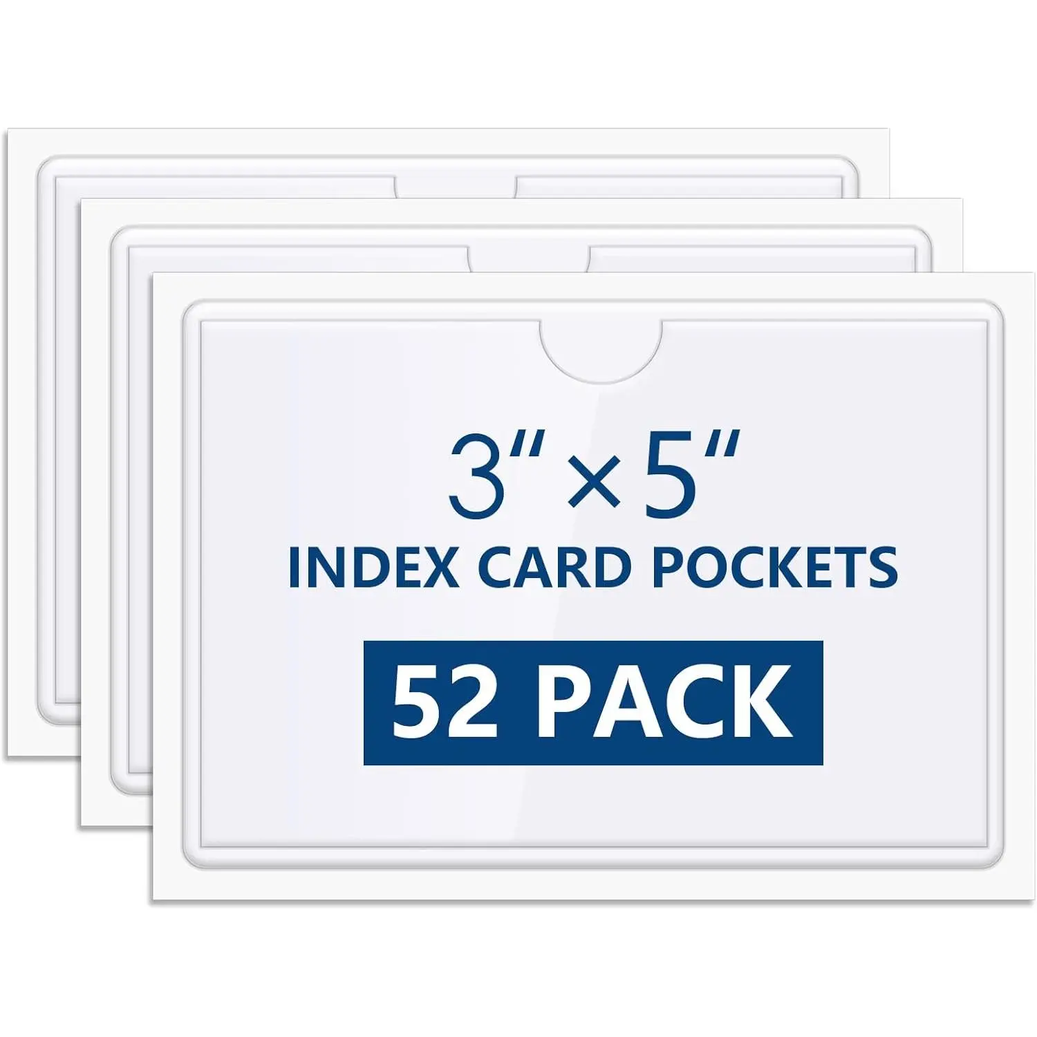 52 Pack Index Card Pockets with Top Open, Adhesive Pockets, Plastic Label Holder for Note Cards and Library Cards, Clear Adhesive Pocket for 3" x 5" Index Card, Label Holders