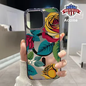 Clear Phone Case for iPhone 16 15 14 Pro Max 13 12 11 XR XS Plus E Colorful Rose Composition Pattern Magnetic Sunction Candy Color Acrylic Back Soft Edge Cover