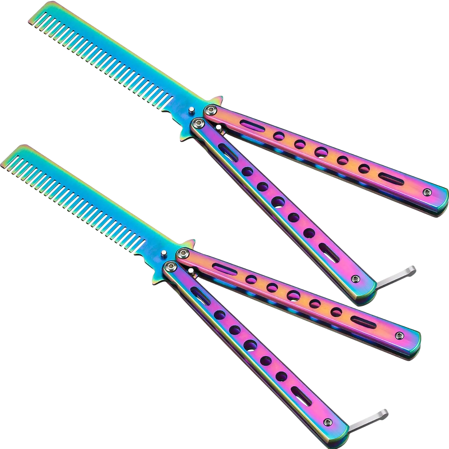 2pcs Stainless Steel Butterfly Fold Combs - Portable Trimmer for Barber Trainees, Sweat-Proof Styling Tools for Sports, Gym, Travel