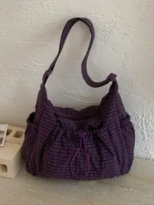 Retro plaid drawstring design, fashion versatile shoulder handbag, casual style lightweight crossbody bag, Lightweight messenger bag, multi-color optional, suitable for daily travel, shopping