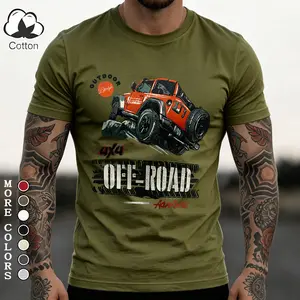 Olive Green Men's Cotton T-Shirt, 4x4 Off-Road Adventure Graphic Tee, Outdoor Lifestyle Crewneck, Summer Short Sleeve Top, Hiking/Camping/Jeep Enthusiast Daily T-Shirt, Bold Print, Perfect Gift for Boyfriend/Husband