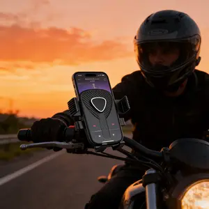 Motorcycle Phone Mount Universal Bike Holder with 360° Rotation Anti-Shake Handlebar Stand for iPhone 16/15/14 Pro Max Samsung Galaxy 4.7-7.2" Smartphones Easy Clip Non-Slip Padding Car Vent CD Slot Compatible