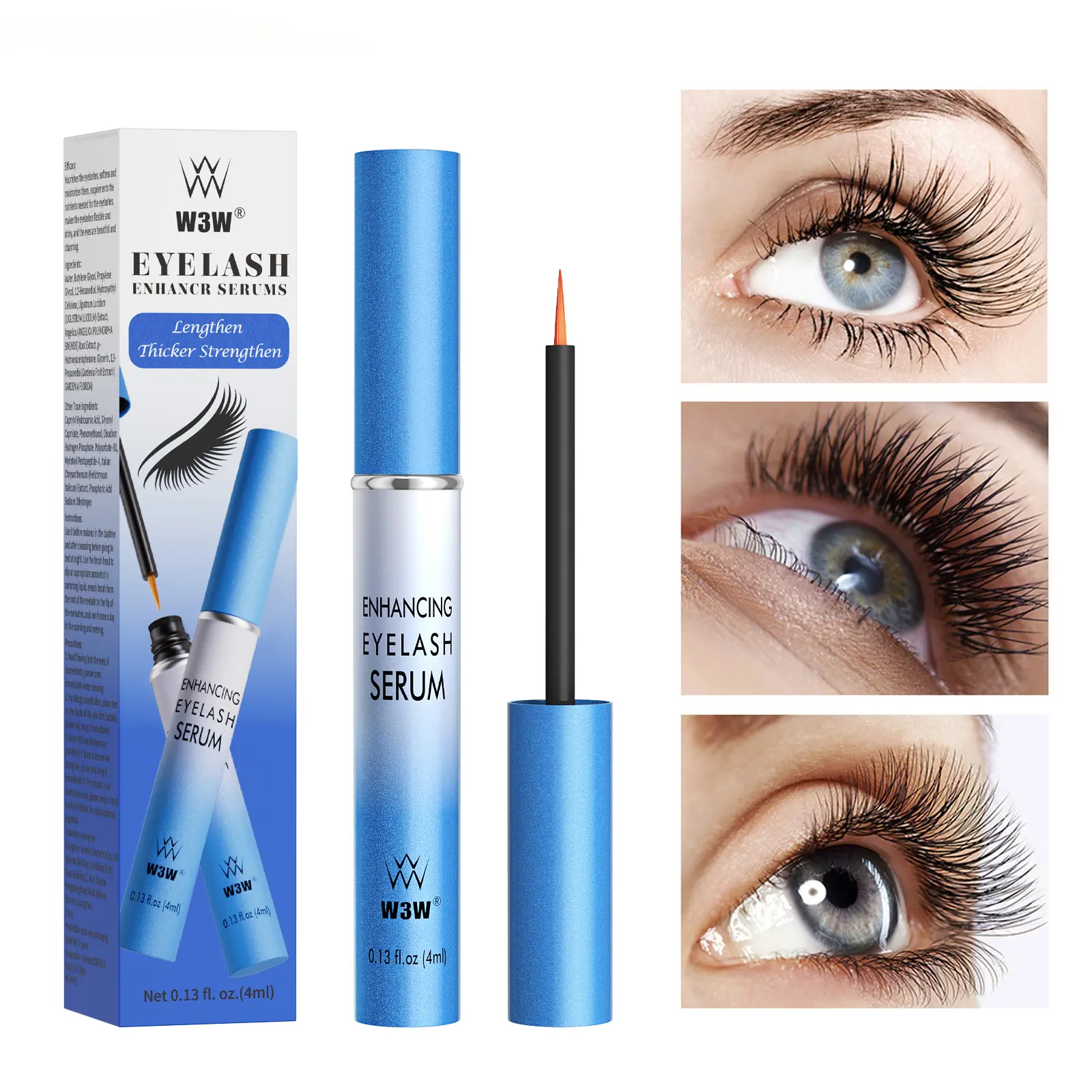 niceface W3W Eyelash Growth Serum Liquid - 4ml Eyelash Enhancer with Naturally Derived Plant Extracts, 2-Hexanediol, Caprylhydroxamic Acid, Glyceryl Caprylate, Nourishing Non-Irritating Formula for Longer, Thicker Lash Look, Water, Ligustrum Lucidum Extra