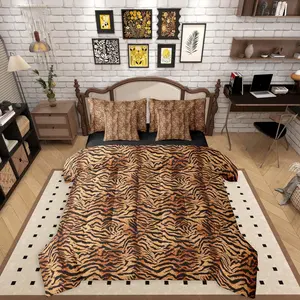 Brown Tiger Print Comforter Bed Set,Women Men Adults Simulated Animal Fur Printed Wild Tiger Fur Print 7 Piece Bedding Set,Tigerish Animal Printed Bed Set