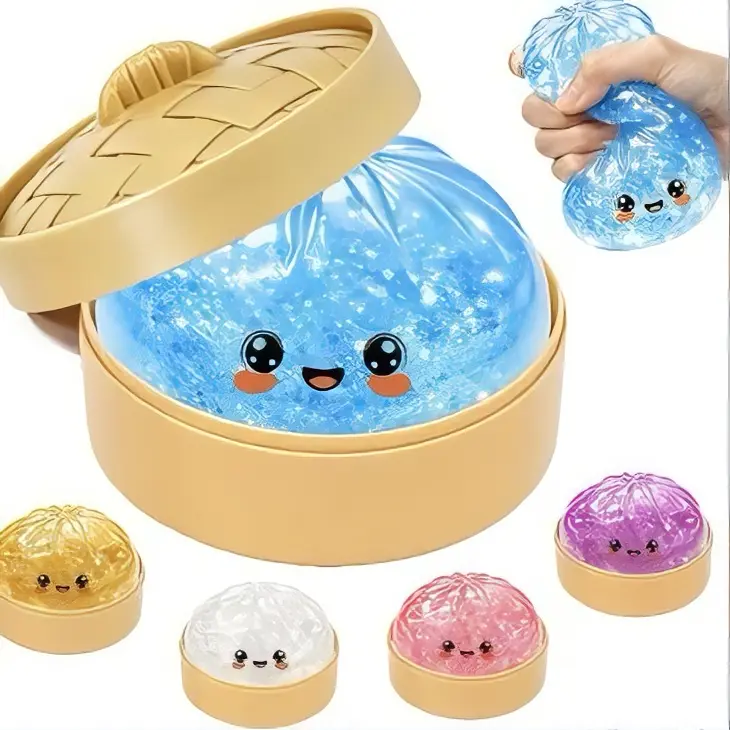 Blue Gold White Pink Purple Colorful Slime in Cute Container for Fun and Relaxation