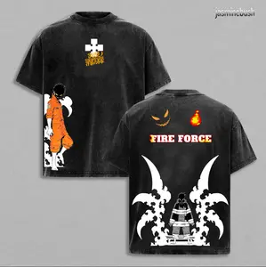 Shinra Kusakabe Fire Force Vintage Washed T-Shirt, Oversized Streetwear Heavy Cotton Tee, Retro Manga Flame Graphic Top, Gift for Anime Fans Round Neck Casual