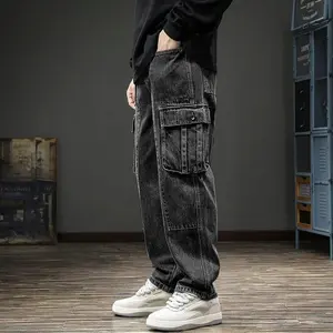 Men's Pocket Cargo Jeans, Men's Loose Fit Cotton Cargo Jeans, High Quality Jean, casual comfy, Pocket Jeans, Trendy Baggy Jeans, Unisex Jeans, Retro, Y2k, Men's Jeans, Men's Baggy Jeans, Black Jeans, Blue Jeans Long Length, Straight Leg, Regular Waist.