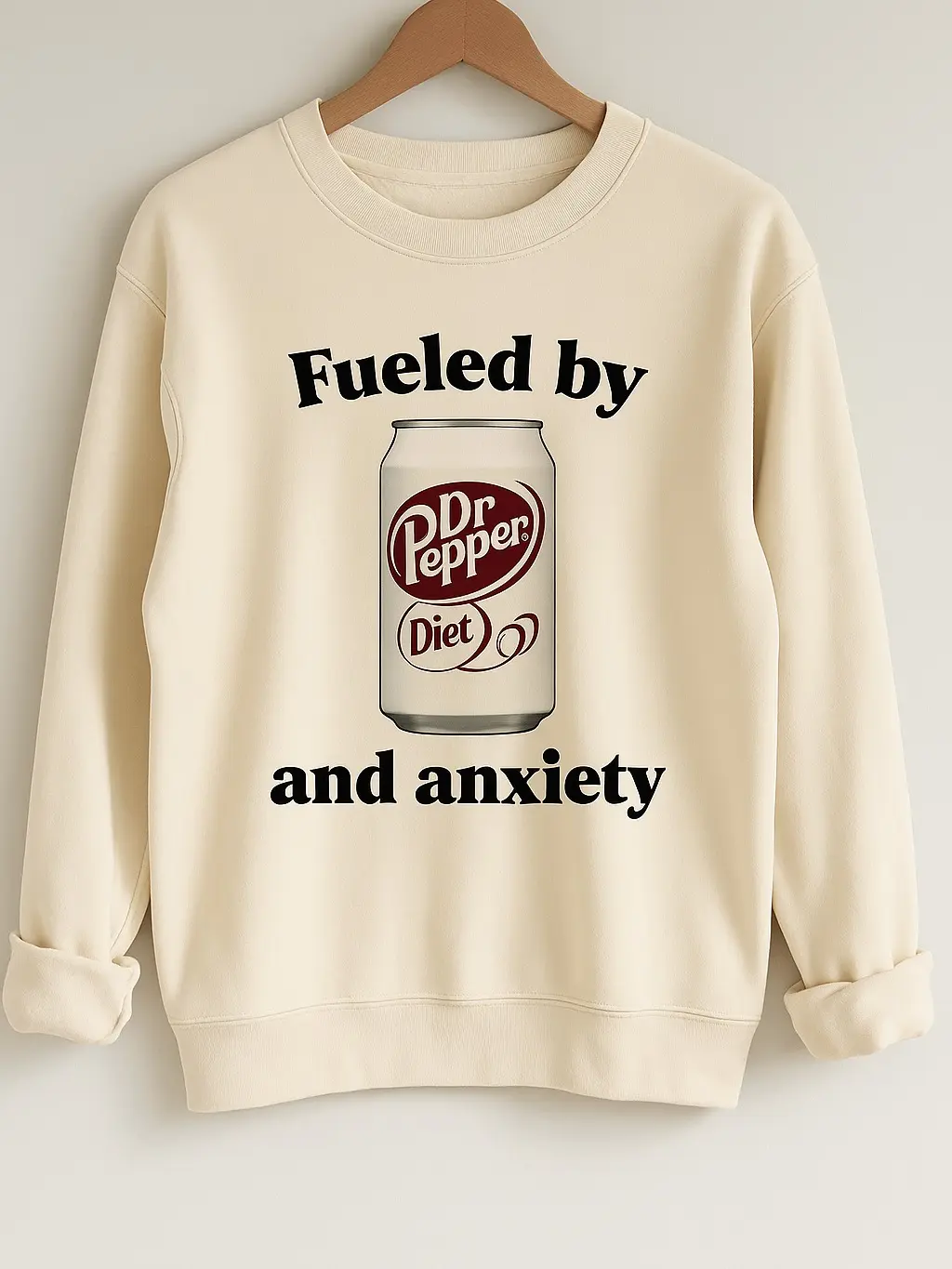 Fueled by Diet Dr Pepper and Anxiety Sweatshirt – Funny Cozy Pullover for Soda Addicts and Overthinkers, Diet Dr Pepper Lover T-shirt Hoodie, Funny Mental Health Sweatshirt