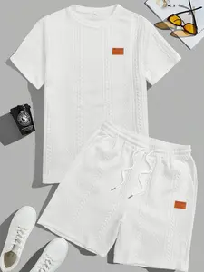 Two-Piece Set Men's Solid Color Casual Breathable Tee & Drawstring Waist Shorts, for Beach Holiday Vocation, Summer Clothes Set for Men, Menswear