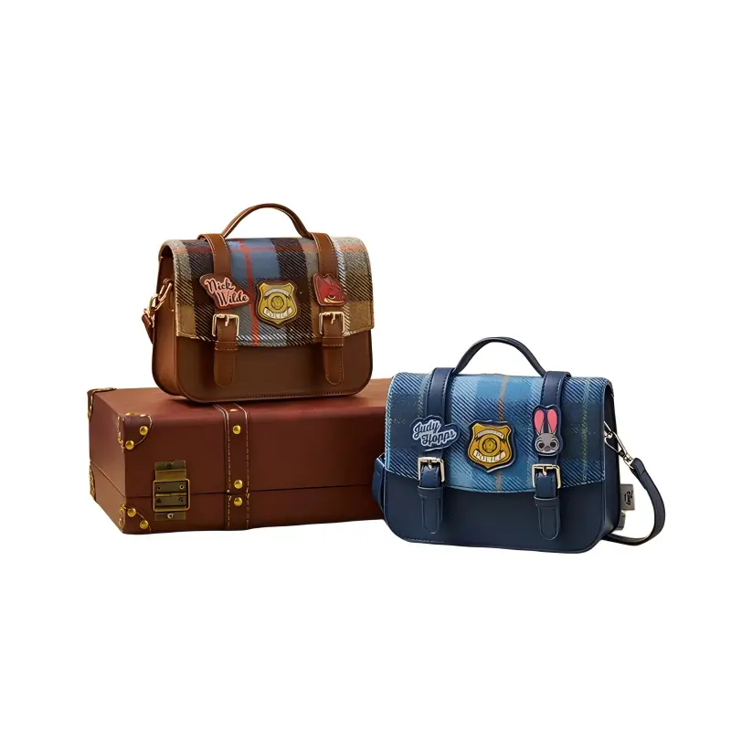 [Back to school]Disney Zootopia Plaid Cambridge Satchel, PVC Crossbody Bag with Adjustable Strap - Nick & Judy Designs, Top Handle, Casual, Charming Zootopia Themed Designs, Trips To The Park, Compact Size Carries Phone + Wallet, Compact Crossbody