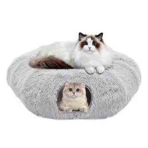 Pet Beds Cat Tunnel & Cave - Soft Plush Donut Tunnel with Peekaboo Hole, 2-in-1 Indoor Bed for Cats/Kittens