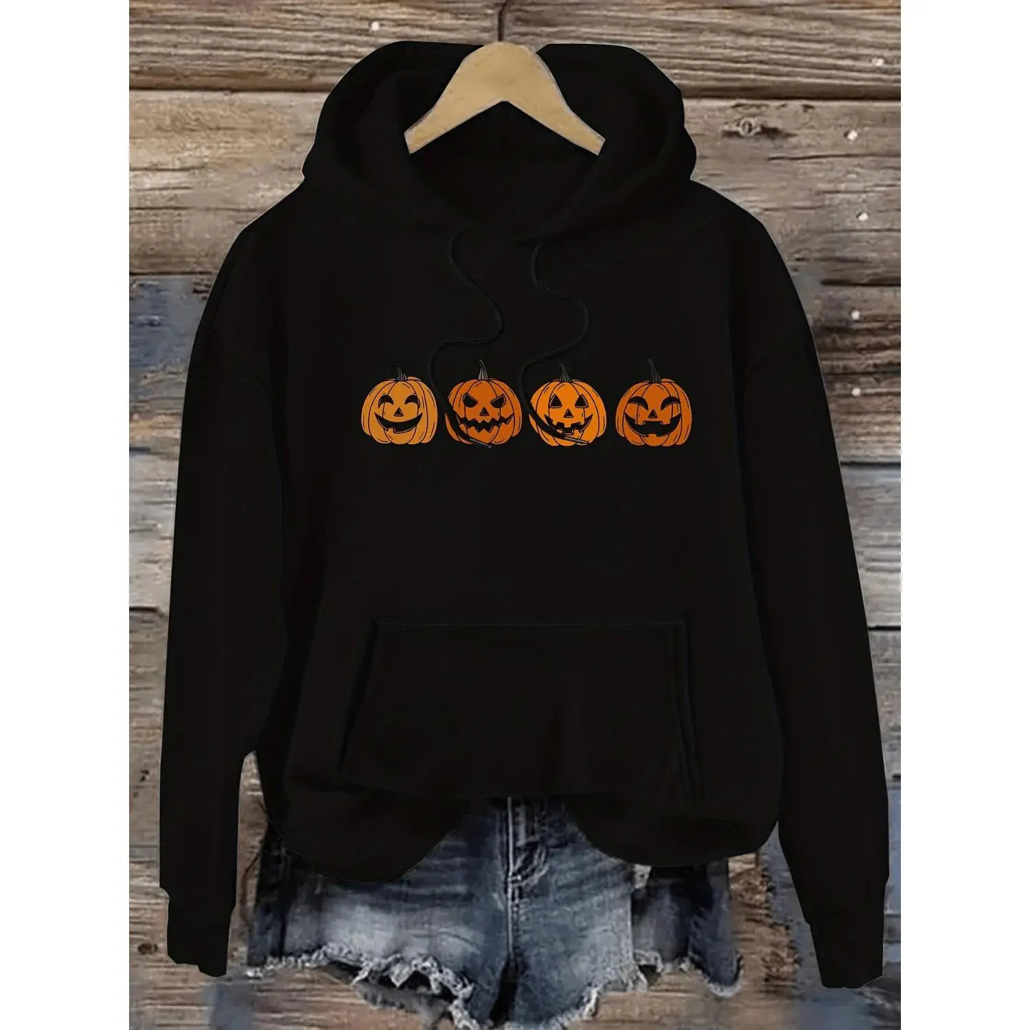Graphic Print Hooded Sweatshirt Drawstring Casual Hooded Sweater for Fall and Spring Womens Clothing