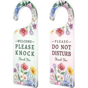 Do Not Disturb Sign Door Hanger 2 Piece Set Flower Leaf Pattern Please Do Not Disturb and Welcome Acrylic Door Sign for Office Meeting Room