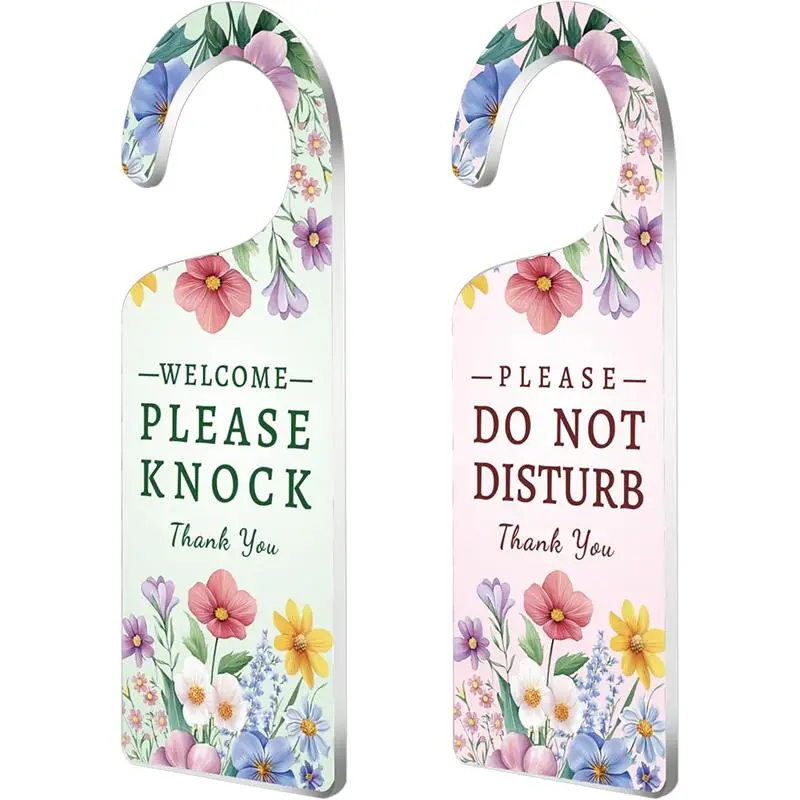 Do Not Disturb Sign Door Hanger 2 Piece Set Flower Leaf Pattern Please Do Not Disturb and Welcome Acrylic Door Sign for Office Meeting Room