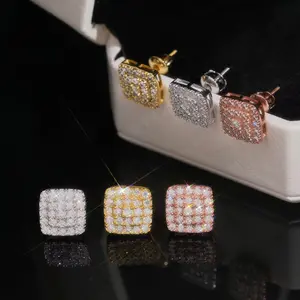 Square Earrings Screw Back Moissanite Silver S925 + Rhodium