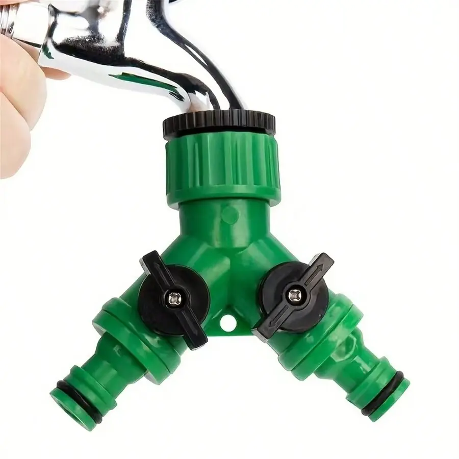 Garden Quick Connector Y-Shape Splitter Abs 1/2" or 3/4", Dual Outlet Water Tap Adapter, Easy Installation, Threaded Plastic Material, Water Hose