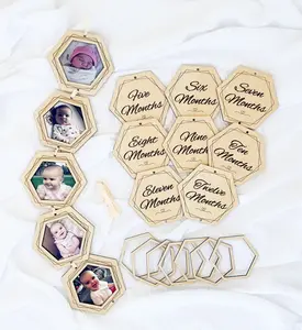 Baby Milestone Markers & Photo Frames, Hexagon Design– Wooden Keepsake Set