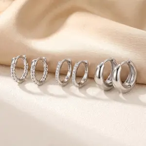 3 Pairs 8-12mm Mini Silver Hoops Pack | Chunky Smooth & Twisted Cartilage Earrings for Y2K Aesthetic, Punk Rock, Party, Date & Daily Wear