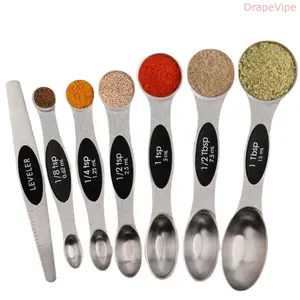 8pcs Magnetic Stackable Double‑Ended Measuring Spoons Set — 430 Stainless Steel Dual‑Head All‑in‑One Measuring Spoons with Engraved Metric & US Scales, Space‑Saving Magnetic Nesting Design, Multipurpose Kitchen Tool for Baking, Coffee, Spices