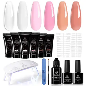 Beetles All-In-One Poly Nail Extension Gel Kit, 6 Colors Clear & Pink & Nude Poly Nail Gel Kit with Mini LED Lamp, Slip Solution, Nail Accessories, Complete DIY Manicure Set for DIY Nail Extension, Gift for Women, Polygel Nail Kits, Nail Art Kits