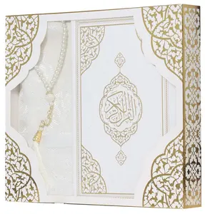 Prayer Rug Gift Box Set - With Quran & Prayer Beads White