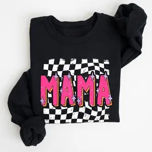 Mama, Checkered, Vibrant, Retro, Vintage Sweatshirt, Crew Neck, Women's, Crewneck Womenswear