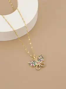 1PCS Golden Multicolor Butterfly Necklace for Women, Pave Rainbow CZ Butterfly Pendant Necklace, Colorful Butterfly Choker, Boho Butterfly Jewelry Gift for Her, Summer Jewelry