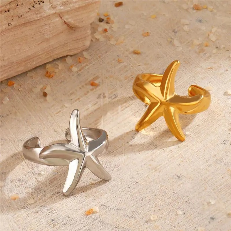 Bohemian Stainless Steel Starfish Rings for Women Golden Opening Jewelry Girls Hawaii Seaside Beach Ring Accessories