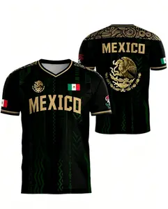 Men's Soccer Training Jersey, Mexico Football Shirt, Dark Patterned Round Neck Short Sleeve, Outdoor Activities, Casual Wear, Stylish Jersey, Soccer Uniform, Sports Top