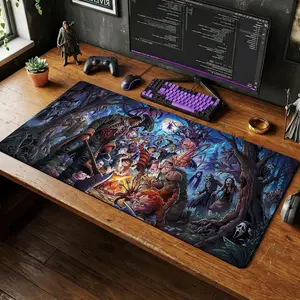 Horror Icons Campfire Mouse Pad, Slasher Villain Desk Mat, Scary Movie Art