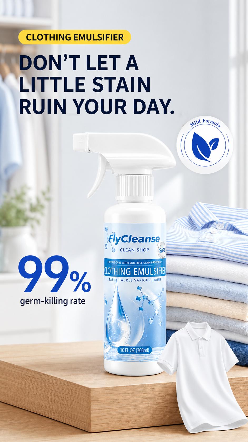 FlyCleanse Stain and Food Residue Cleaning Spray&mdash;An Essential for Home Cleaning and Care&mdash;Not for Dry Cleaning&mdash;Effective on food residue, grease, and coffee stains on clothing, underwear, and fabrics summervibes