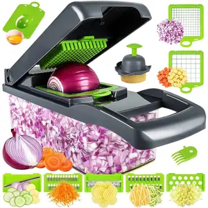 13-in-1 Vegetable Chopper with 8 Blades and Container - Onion, Garlic, and Veggie Slicer - Gray