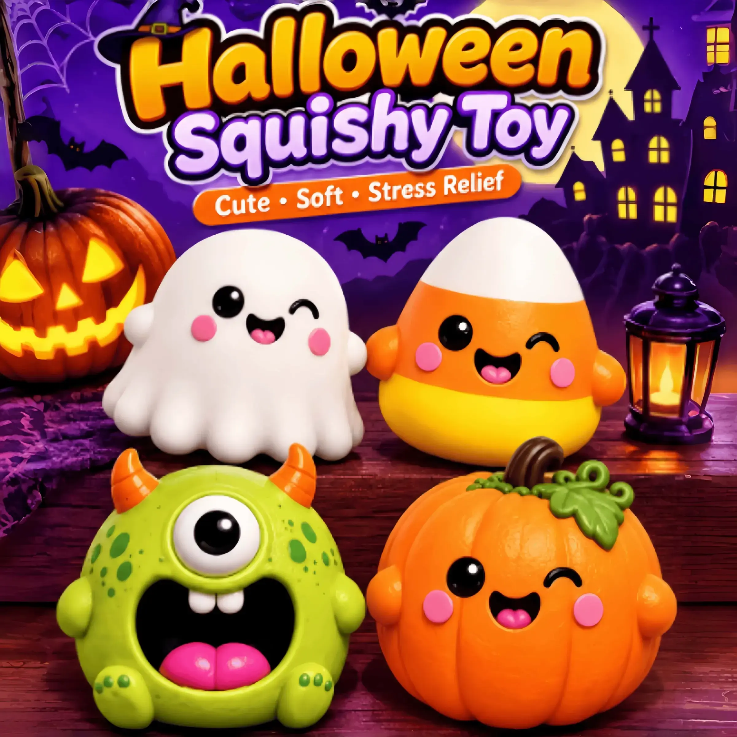 Halloween Squishies Stress Relief Squeeze Toy - Cartoon Monster Ghost Slow Rebound Item, Fun Pressure Release Game for Kids & Adults