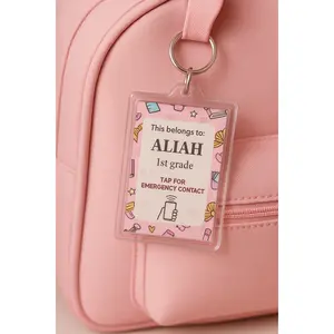 Custom Safety Tag for Kids - Personalized Emergency Contact QR Code & NFC Keychain for Backpacks Lunchboxes Diaper Bags
